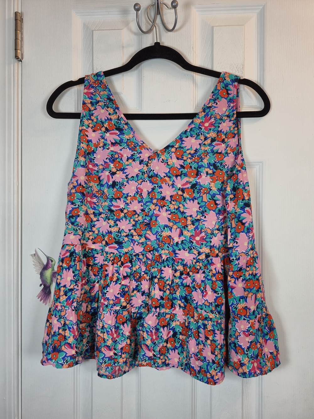 Loft Floral V-Neck Tiered Peplum Sleeveless Tank Top Medium - Picture 2 of 6